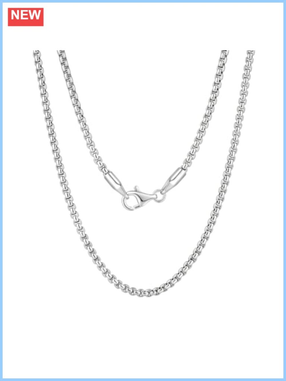 14K White Gold Plated Box Chain Necklace 2mm